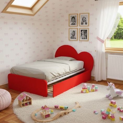 Letto a cuore 1 piazza e mezza con secondo letto estraibile - Perfetto per camerette - Rosso