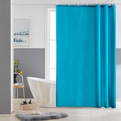 Rideau de Douche Tissu Anti Moisissure Lavable Petits Rideaux de Bain Imperméable Turquoise en Polyester pour Baignoire ou Salle de Bain avec 10 Crochets 150x180cm