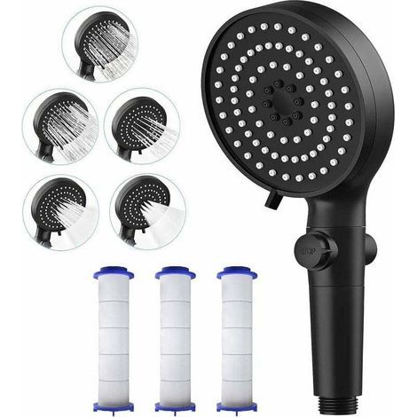 Pommeau de Douche avec 3 Filtres (Bouton Arrêt +5 Mode Jet Réglable), Pommeau de Douche Anti Calcaire, Pommeau de Douche à Haute Pression Economie d’eau, Pression d'eau Bien Pour Se Laver Les Cheveux
