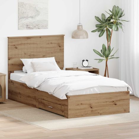 Bed Frame with Drawer Artisan Oak 100 x 200 cm Engineered Wood vidaXL (1/5)