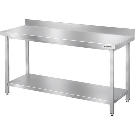 Table de travail en inox Bar 1600x700 mm avec 1 étagère inférieure et dosseret PREMIUM - GOLDINOX (1/2)