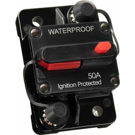 Disjoncteur de voiture étanche de 50A pour systèmes 12V-48V DC, avec un porte-fusible à réinitialisation manuelle, adapté aux bateaux et voitures. (1/5)