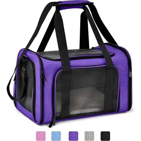 Sac de transport pour petits et moyens chats, chiens et chiots jusqu'à 7 kg, homologué pour le transport aérien, souple et pliable - Noir, gris, rose, violet, bleu (1/5)
