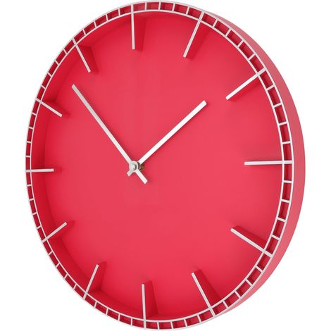 Geräuschlose Wanduhr, kein Ticken, gut ablesbar, modernes rundes Design für Wohnzimmer, Büro, Küche, Schlafzimmer 5686 silber mit rot (37,7 x 3 cm / 14,8 x 1,2 Zoll) (1/5)