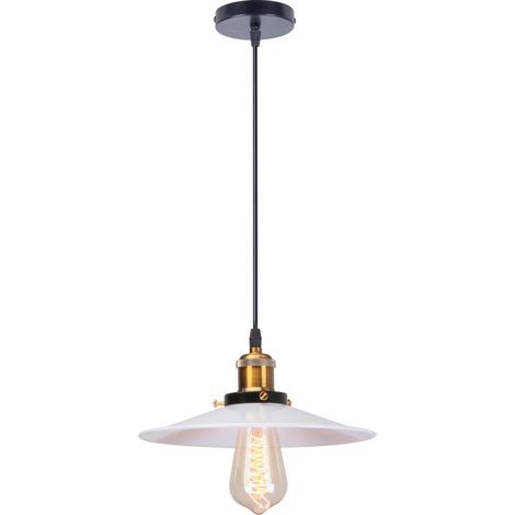 Rétro Lustre Suspension Industrielle 26cm Plaofnnier Fer Abat-jour en Métal Blanc (1/5)