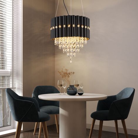 Hängeleuchte Kronleuchter schwarz Pendellampe Kristall Esstischlampe Wohnzimmerleuchte, K5 Kristalle, Metall, 3x E27, DxH 40x150 cm