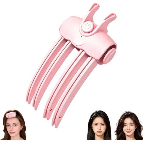 Pince chauffante pour cheveux, peigne rehausseur de racines avec 2 niveaux de température (rose) Rechargeable par USB, sans fil, cheveux fins et plats, idéal pour les voyages et le bureau, volume ins (1/5)