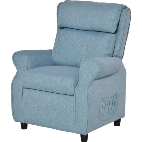 Sillón infantil reclinable con reposapiés y reposabrazos de lino azul 58x53x70 cm (1/5)