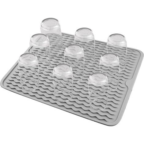 Silicone Drying Mat Eco-Friendly Heat Resistant Non-Slip Dish Drying Mat Gray Large Size 40cm x 30cm (1/5)