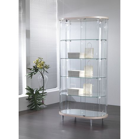 Vetrina Ovale Grande in Cristallo Temperato 4 Ripiani (96x56x190H) Colore Bianco Lucido (1/2)