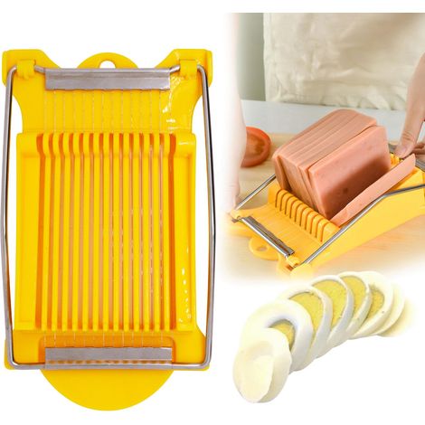 Cortador de huevos duros, cortador de alimentos con 14 alambres de acero inoxidable, cortador de huevos duros de alta resistencia, cortador de spam para frutas blandas, fresas, carne enlatada, uso dom (1/5)