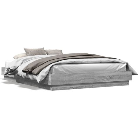 Lit double Lit adulte Cadre de lit sans matelas sonoma gris 150x200 cm (1/5)