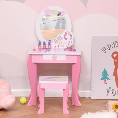 Coffret de jeu miroir avec tiroir et pouf, set pour petites filles de 3 à 6 ans