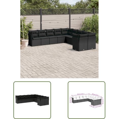 The Living Store 10-tlg. Garten-Sofagarnitur mit Kissen Schwarz Poly Rattan - Gartensofas - Outdoor Möbel - Lounge Set - PE-Rattan - Gartenlounge (1/3)