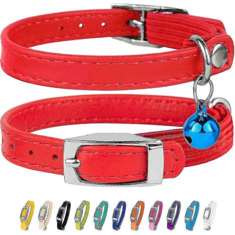 Collier en cuir pour chat, collier de sécurité avec sangle élastique, collier pour chaton avec clochette, noir, bleu, rouge, orange
