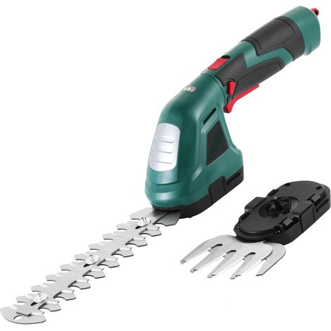 Cisaille Sculpte-Haie et Taille-Herbes sans Fil 7,2V, 2 en 1 Cisailles à Gazon, Poignée Rotative à 180°, avec Lames d'élagage et Lames de Coupe d'herbe, pour Couper Les Haies, Les pelouses (1/5)