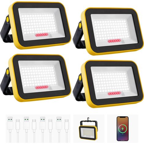 Projecteur Led Rechargeable, 5 Modes Projecteur Led Chantier Batterie avec Câble USB, 4000mAh Lampe de Chantier Portable, IP65 Étanche Lampe de Travail pour Garage, Camping, Pêche, 4 Pièces (1/5)