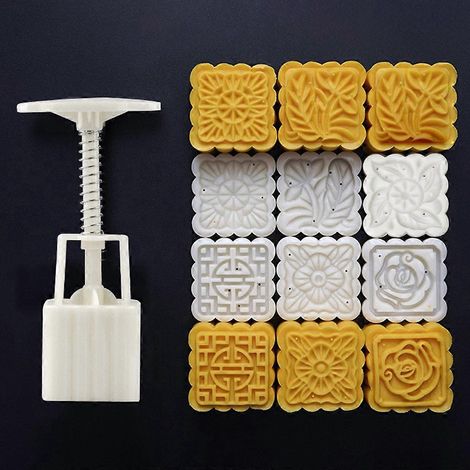 Moule à gâteau de lune 50 g, 6 empreintes carrées, moule à pâtisserie à pression manuelle, ustensiles de pâtisserie à faire soi-même (1/4)