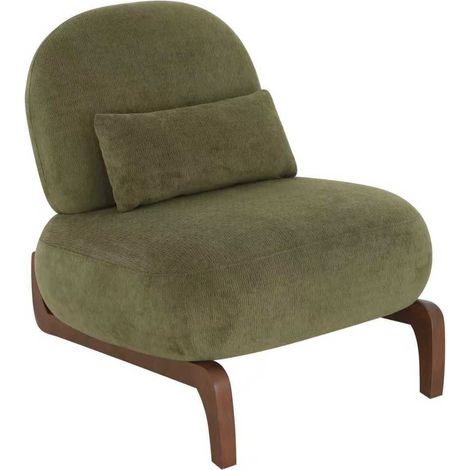 Fauteuil d'appoint sans accoudoirs en velours blanc avec pieds en bois massif (1/5)