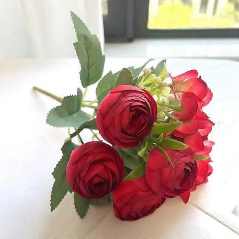 Boule brodée de bouton de thé printanier rose nordique, petite fleur à poignée, fleur artificielle en soie, photographie de mariage, décoration intérieure, fleur à mainrouge (1/5)