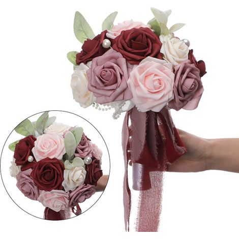 Bouquets de mariage pour mariée réaliste romantique polyvalent mariée fleurs artificielles Bouquet Rose rouge (1/5)