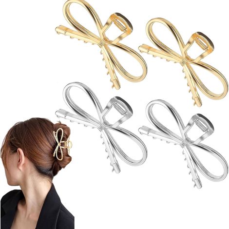 Set di quattro fermagli per capelli in metallo con fiocco: adorabili fermagli annodati con tenuta forte, adatti sia a capelli spessi che sottili. (1/5)