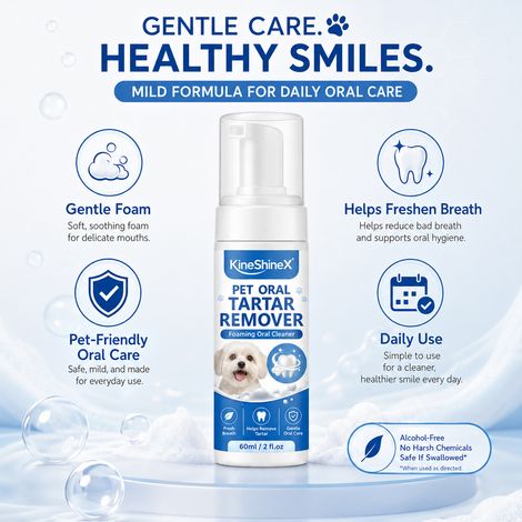 KineShineX Pet Oral Cleaning Foam for Dogs and Cats: Cleanses and protects teeth, removes plaque, freshens breath, and has a gentle temperature. (1/4)