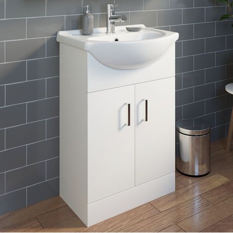 Gloss White Bathroom Vanity Unit and Basin Sink 550mm with Malmo Tap & Waste (1/5)