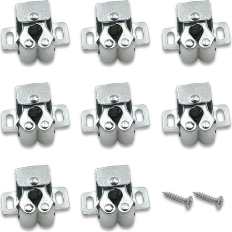 8Pcs Cabinet Latch Double Roller, Double Roller Strong Hold Cupboard Cabinet Door Catches with Screws, Strong Hold Cupboard Cabinet Door Catches, for Home Furniture Cabinet Cupboard (Silver). (1/5)