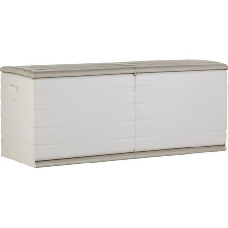 PLASTIKEN Coffre 450L Interieur/Exterieur Fonctionnel et Esthetique Cadenassable avec Roulettes Beige (1/2)