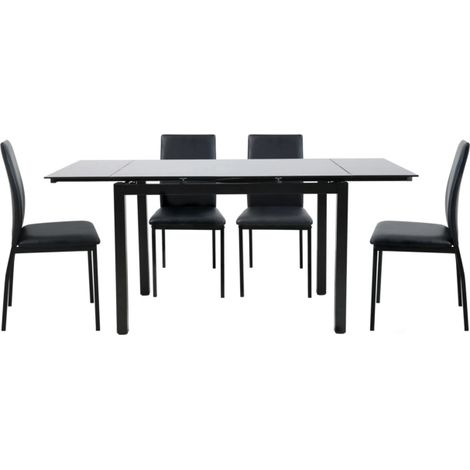 set pranzo bellahome "minorca" nero con tavolo estensibile in vetro 4 sedute (1/4)