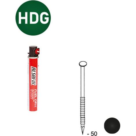 2 200 Pointes Annelées (Hdg) Noires en Bande 34° (Pack) - 2.5x50 mm + 2 Cartouches de Gaz Rouge - D-Work