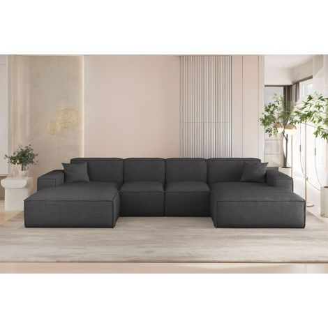 Wohnlandschaft Sofa U-Form CELES PREMIUM XS in Stoff Artico Anthrazit