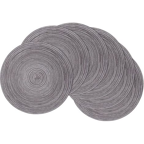 Juego 6 manteles individuales redondos tejido (36 manteles individuales textiles antideslizantes lavables mesa comedor, 36 cm, gris (1/5)