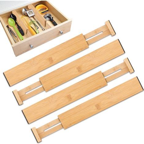 Séparateurs de tiroirs – pour cuisine, chambre et coiffeuse – Organisateurs de tiroirs réglables – 56 x 6 cm – Lot de 4 (1/5)