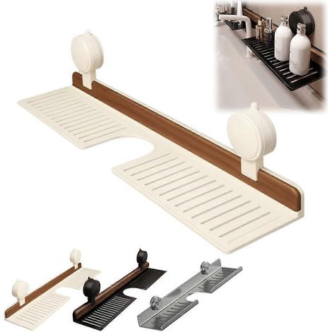 Étagère de rangement pour lavabo sans perçage étagère en U pour robinet gain de place fixation sécurisée sur comptoir (1/5)