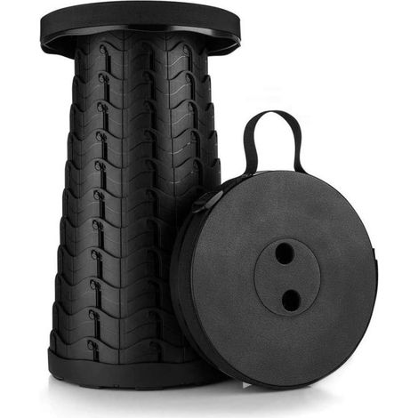 Tabouret télescopique pliant noir - Siège réglable compact à emporter partout - 25 x 45 cm - Livraison gratuite (1/5)