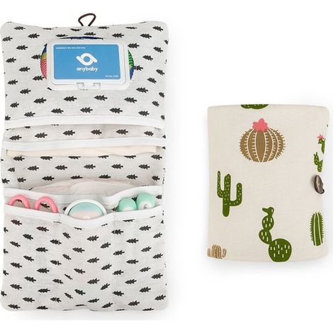 Sac de rangement - Trousse à maquillage - Sac à langer - Sac de rangement 2 en 1 - Sac de rangement portable - Imprimé cactus vert (1/5)