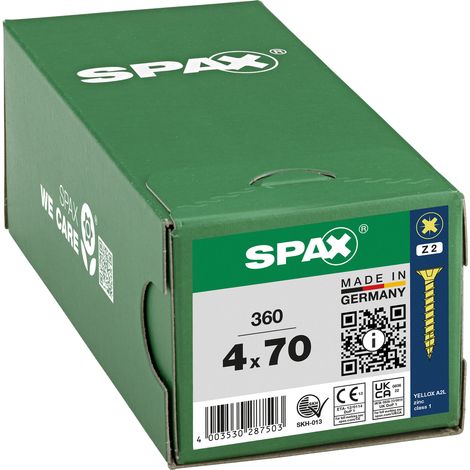 SPAX Vis universelle, 4 x 70 mm, 360 pcs, Tête centrante, Tête fraisée, Cruciforme Z, 4CUT, YELLOX - 8000000287503