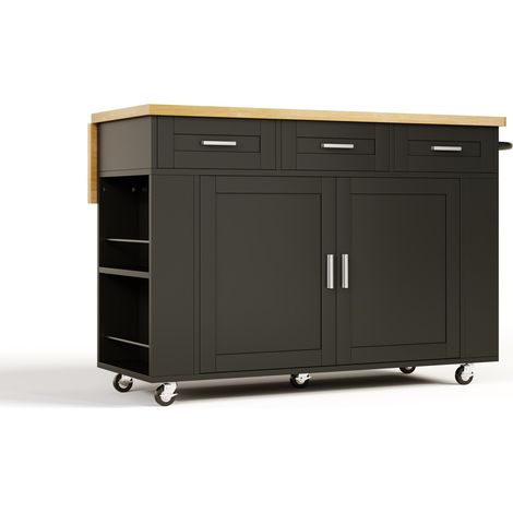 Isola da cucina mobile con piano ribaltabile, carrello portaoggetti in MDF, 120 x 70 x 84 cm (1/5)