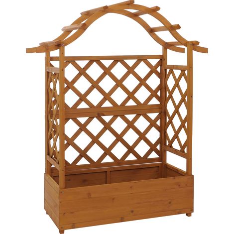 Hochbeet HHG-652, Pflanz-/Blumenkasten Pflanzkübel Rankgitter Rankhilfe Spalier Holz MVG 138x110x44cm natur