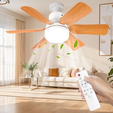 Ventilateur de plafond avec lumière et télécommande – Ventilateur de plafond silencieux E27 de 46 cm avec 3 niveaux, lampe LED dimmable, 3 niveaux de vent, minuterie 2/4h, pour la pièce (1/5)