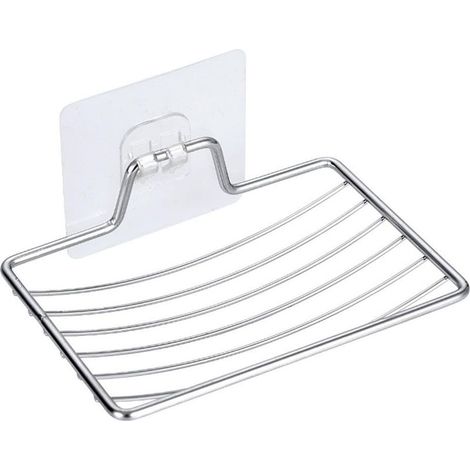 Porte-savon, tuyau d'évacuation en acier inoxydable, égouttoir à vaisselle, étagère de rangement murale pour salle de bain, porte-détergent incurvé, porte-savon argenté pour salle de bain. (1/2)