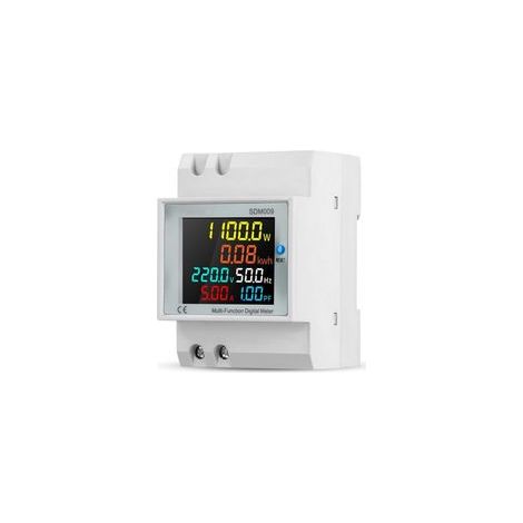 Contatore di energia monofase 6 in 1, contatore elettrico digitale con display LCD, CA 40-300 V 100 A, contatore di corrente alternata (kWh), wattmetro per guida DIN, voltmetro, amperometro (1/3)