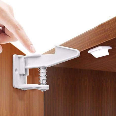10-pack child safety locks (white), concealed locks for refrigerator drawers and cabinets, with tape, easy to install without tools or drilling.