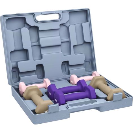 Set de 6 haltères en acier avec housse plastique, 1kg à 3kg, avec valise de transport (1/5)
