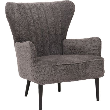 [NEUWERTIG] Lounge-Sessel HHG-060, Cocktail-/Ohrensessel Polsterstuhl Retro Vintage Stoff Chenille (500g/m²) Öko-Tex dunkelgrau