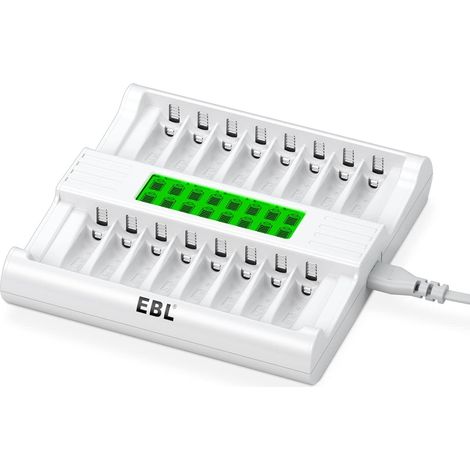 Chargeur de Piles Rapide- 16 Slots Ultra Rapide pour AA AAA NiMH NiCD  Charge Ultra Rapide, Grande Écran LCD à Haute Définition, Technologie de Détection de Piles, 16 Slots Pratique (1/5)