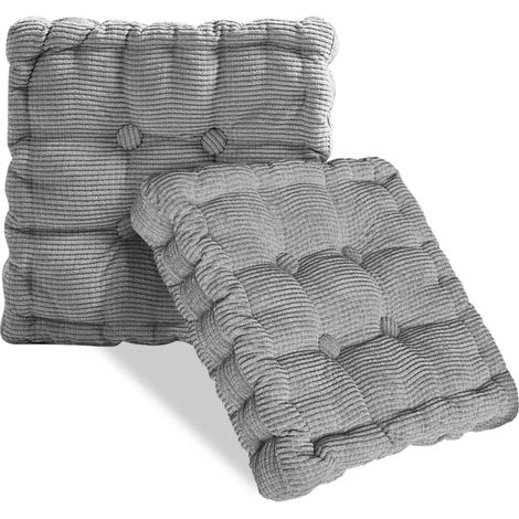 Lot de 2 coussins d'assise d'extérieur - 40 x 40 cm - Coussin de sol épais de 10 cm - Pour la maison, le bureau, la cuisine, la salle à manger, l'intérieur et l'extérieur (gris clair) (1/4)