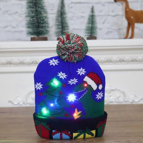 Bonnet de Noël lumineux à LED, bonnet moche dinosaure unisexe en tricot pour les fêtes de fin d'année (1/4)